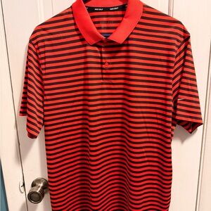 Nike Dri-FIT Red and Black Striped Golf Polo Shirt L